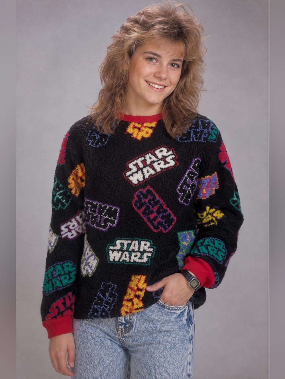 Disney Parks Star Wars Logo Size L Sherpa Fleece Shirt Sweater Pullover Black